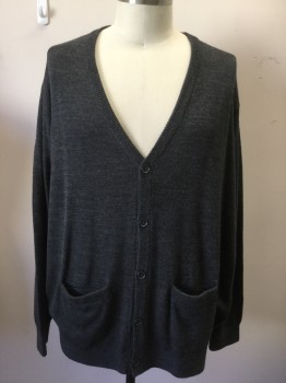 PORT AUTHORITY, Charcoal Gray, Acrylic, Solid, 5 Bttns, L/S, Ribbed Knit Placket/Cuff/Waistband