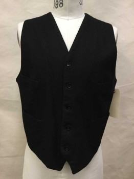 Mens, Vest 1890s-1910s, Black, Wool, Solid, Ch 40, Button Front, 4 Pockets,