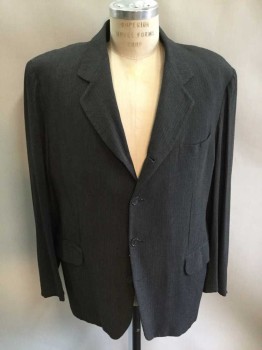 Mens, Suit, Jacket, 1890s-1910s, NO LABEL, Charcoal Gray, Black, White, Wool, Stripes - Vertical , 42, 4 Button Closure, 3 Pockets, Good Condition, Double, See FC009596,