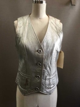Womens, Leather Vest, REGENCY, Sienna Brown, Leather, Solid, 34, V-neck, Button Front, 2 Pockets, Brown Sprayed Silver Wearing Through in Some Areas, Soft
