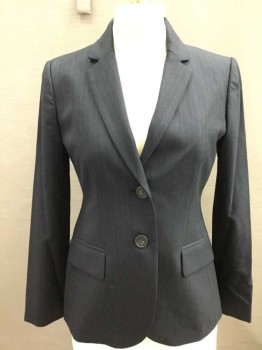 Womens, Suit, Jacket, J CREW, Navy Blue, Wool, Stripes - Pin, 0 Pet, Notched Lapel, Collar Attached,  2 Buttons,  2 Pockets,