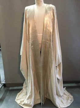 Mens, Historical Fiction Robe, N/L, Oatmeal Brown, Gold, Cotton, Silk, Solid, O/S, Oatmeal Texture W/sheer Shimmer Gold Vertical Panel Applicate Front Center & Back, Open Front, See Photo Attached,
