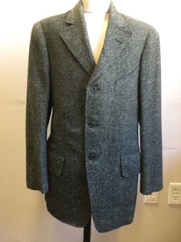 Childrens, Jacket 1890s-1910s, N/L, Black, White, Wool, Stripes - Diagonal , 30, Sportcoat, Appears Gray, Single Breasted, 3 Buttons,  Collar Attached, Peaked Lapel, 3 Pockets, Shoulder Burn,