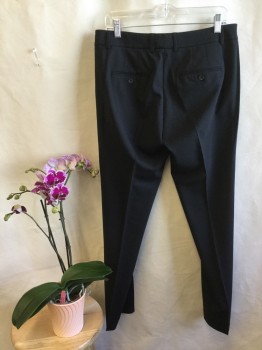 VINCE, Black, Wool, Spandex, Solid, 1.5 Waistband with Belt Hoops, Flat Front, Zip Front, 4 Pockets