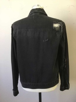 TOP SHOP, Black, Cotton, Classic Cut Denim Jacket., Stonewashed with Holes All Over