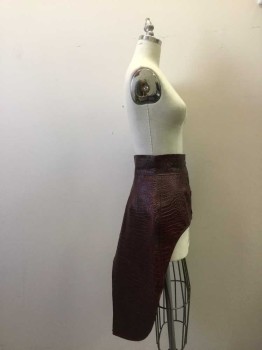 Womens, Sci-Fi/Fantasy Piece 2, N/L MTO , Maroon Red, Leather, Reptile/Snakeskin, W24, Maroon Reptile Texture Overskirt.  Short at Front with 4 Button Front, Long Back with Slit Center Back,