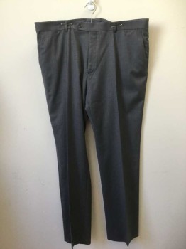 TOMMY HILFIGER, Gray, Wool, Spandex, Heathered, Flat Front, Zip Fly, 5 + Pockets,