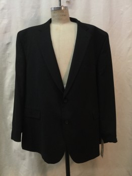 JACK VICTOR, Black, Wool, Solid, Black, Notched Lapel, 2 Buttons,