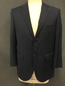 MATTARAZI UOMO, Navy Blue, Blue, Gray, Wool, Stripes - Vertical , Single Breasted, Collar Attached, Notched Lapel, Hand Picked Collar/Lapel, 3 Pockets, 2 Buttons