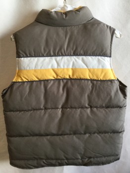 OLD NAVY, Olive Green, Yellow, Beige, Teal Green, Polyester, Color Blocking, (2: 1M, 1L)  Puffy,  Collar Attached, Solid Olive Lining,  Zip Front, 2 Slant Pockets