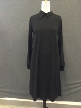 ZARA, Black, Polyester, Elastane, Solid, Pull On, Asymmetrical Collar Attached, Keyhole Button Loop Back Neck, Long Sleeves, Cuff with Open Slit, Gathered at Cuff with Folded Back Extra Fabric