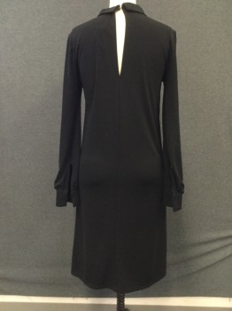 ZARA, Black, Polyester, Elastane, Solid, Pull On, Asymmetrical Collar Attached, Keyhole Button Loop Back Neck, Long Sleeves, Cuff with Open Slit, Gathered at Cuff with Folded Back Extra Fabric