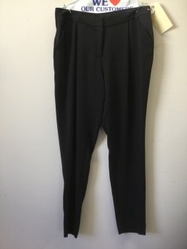 LAUNDRY, Black, Polyester, Spandex, Solid, Zip Fly, Straight Leg, 1 Pleat Front