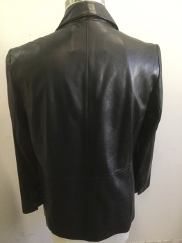 WILSONS LEATHER, Black, Leather, Solid, Notched Lapel, 2 Button Front, Pocket Flaps, Sport Coat Style