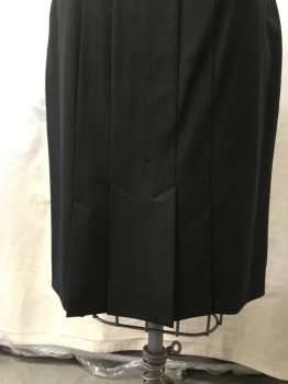 CLASSIQUES, Black, Wool, Lycra, Solid, Pencil Cut, Wide Waist Band with 2 Buttons at Side Front, 4 Pleats at Center Back Hemline, Zipper at Left Side Seam Waist
