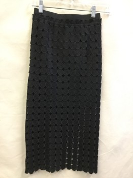 J.O.A, Black, Polyester, Cotton, Geometric, Cut Out Black  Connected Circles Lace with Black Lining, 2" Elastic Waist Band