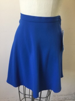 FRENCH CONNECTION, Royal Blue, Polyester, Viscose, Solid, Circle/Skater Skirt, 1" Wide Self Waistband, Invisible Zipper at Side Waist