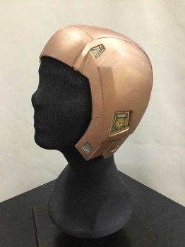 Unisex, Sci-Fi/Fantasy Helmet, Copper Metallic, Rubber, Small Computer Chip Panels Throughout, Split at Center Back