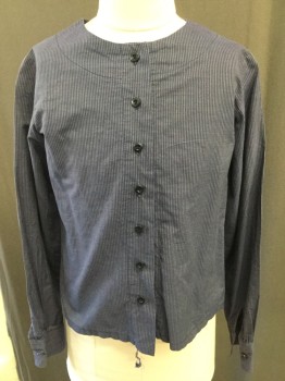 Childrens, Shirt 1890s-1910s, MTO, Navy Blue, White, Cotton, Stripes - Pin, C:30, Crew Neck, Button Front, Long Sleeves,