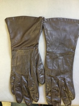 Womens, Leather Gloves, NL, Brown, Leather, Solid, S, Brown Gauntlet