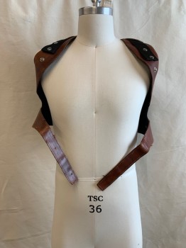 Unisex, Sci-Fi/Fantasy Accessory, MTO, Brown, Leather, Metallic/Metal, S/M, Brown Leather Back Pack, Silver Metal Closures, 5 Bullets, Black Web & Brown Leather Straps, Attached to Silver Metal Frame