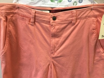 FOUNDRY, Coral Orange, Cotton, Spandex, Solid, Flat Front, 5 Pockets,