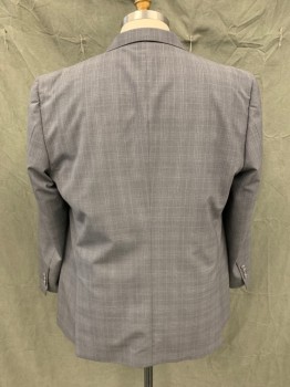 COOGI, Gray, Lt Gray, Wool, Polyester, Plaid, Single Breasted, Collar Attached, Peaked Lapel, 3 Pockets, 2 Buttons