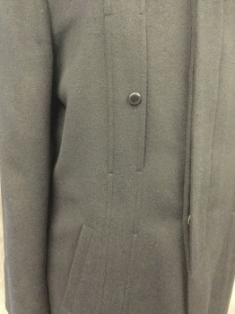 N/L, Black, Cashmere, Solid, Hidden Placket Button Front, Cutaway Front, Stand Collar, 4 Pockets, Long Sleeves, Curved Cuff Seam, 2 Button Back Vents * Missing Liner*