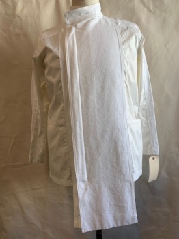 Mens, Jacket, NL/ MTO, White, Cotton, Synthetic, Solid, 44, Off Center Zip Front, Asymmetrical Hem, Collar Stand with Zipper Detail, 2 Pockets,