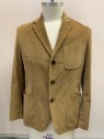 BANANA REPUBLIC, Tan Brown, Cotton, Solid, Corduroy, Single Breasted, 3 Buttons, Notched Lapel, 3 Patch Pockets, Single Vent, MULTIPLE