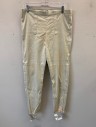 N/L MTO, Cream, Cotton, Solid, Twill, 2 Vertical Panels in Front Mimicking a Fall Front, Invisible Zipper at Center Back, High Waist, Slim Leg, Stirrups and Zippers at Leg Openings, Made To Order **Has a Small Hole on Bum