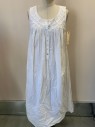 EILEEN WEST, White, Cotton, Solid, Multiples, Slvls, Button Placket, Knife Pleated Yoke with Floral Lace Trim & Detail,