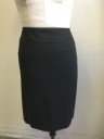 TAHARI, Black, Polyester, Viscose, Solid, 2.5" Wide Self Waistband, Pencil Skirt, Knee Length