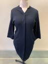 NL, Midnight Blue, Polyester, Rayon, Solid, L/S, Concealed Button Front, Collar Band with Mini V Neckline, Side Pockets, Multiple