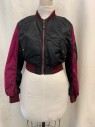 N/L, Black, Cranberry Red, Polyester, Color Blocking, Cropped Bomber, Rib Knit Collar/cuffs/Waistband, Zip Front, Fits All Sizes, Multiples