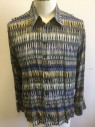 HAUPT, Gray, Black, Taupe, Yellow, Periwinkle Blue, Viscose, Abstract , Abstract Rectangles/Brushstrokes Pattern, Long Sleeve Button Front, Collar Attached, Multiples,