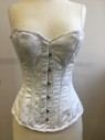 N/L, White, Cotton, Floral, Brocade,  Hooking Busk Front, Lace Up Back