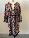 BCBG MAX AZRIA, Black, Red, Lt Pink, Sage Green, Cream, Polyester, Floral, Sheer Chiffon with Embroidered Pattern, 3/4 Sleeves, Round Neck with V Notch, Shift Dress, Comes with Matching Slip (CF073106)