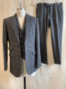 ASOS, Gray, Navy Blue, Black, Tweed, Notched Lapel, Collar Attached, 2 Buttons,  3 Pockets,