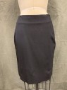 THEORY, Black, Wool, Spandex, Solid, Pencil Skirt, Curved Seams, 2 Vents at Back Hem *hole Repaired Near Back Seam*