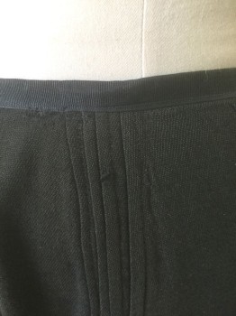 MTO, Charcoal Gray, Wool, Solid, Textured Weave, 1/2" Wide Black Grosgrain Waistband, Vertical Pleats with Decorative Self Tabs with Self Buttons, Box Pleats at Hem, with Waistband Added Later, **Mended Throughout,