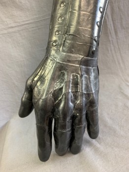 MTO, Graphite Gray, L200FOAM, Solid, Left Arm. Has Iridescent Silver Quality, Hard Shell is Cracked in Several Places See Detail Photos of Hand, Wrist, Armscye, Female Velcro at Shoulder for Attachment.
