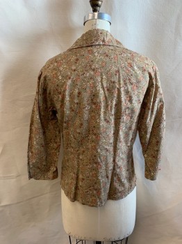 MTO, Tan Brown, Brown, Cream, Lt Yellow, Sienna Brown, Cotton, Floral, 1930s, Neutral Color Floral, 3/4 Sleeves, Button Front, Collar Attached, *MULTIPLES*