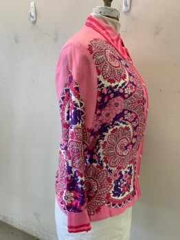 N/L, Pink, Hot Pink, Purple, Cotton, Floral, L/S, Pointed Collar, Button Front, Side Slits,