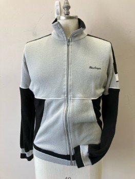 MAC GREGOR, Track Jacket, Poly Jersey Knit, Light Gray/Black Colorblock with White Piping, Zip Front, Stand Collar, L/S, 2tone Rib Knit Cuffs/Waistband, 2 Pckts,