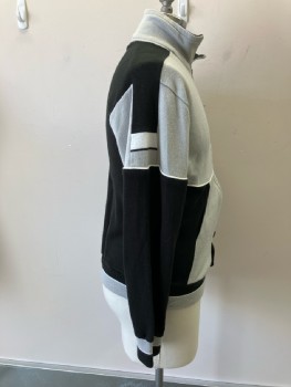 MAC GREGOR, Track Jacket, Poly Jersey Knit, Light Gray/Black Colorblock with White Piping, Zip Front, Stand Collar, L/S, 2tone Rib Knit Cuffs/Waistband, 2 Pckts,
