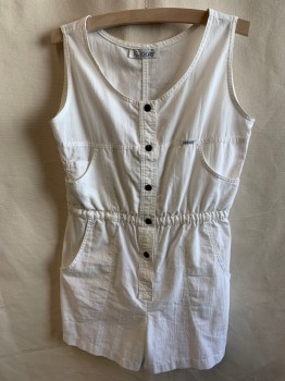 IDEAS, Off White, Cotton, Solid, Snap Front, Sleeveless, Elastic Waist, 5 Pockets, Shorts
