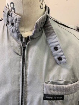 MEMBERS ONLY, Gray, Poly/Cotton, Solid, Zip front, Woven Banding Around Neck, Waist, and Cuffs