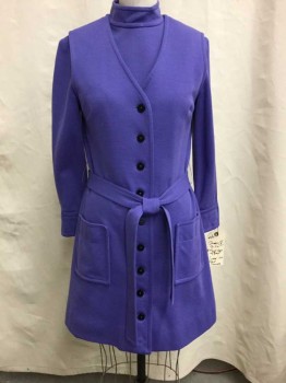 Marie Phillips, Purple, Polyester, Acrylic, Solid, Long Sleeves, Stand Collar, Sheath
