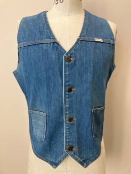 SEDGEFIELD, Denim Blue, 2 Color-weave, V Neck, B.F., 2 Pockets, Brown Stitching